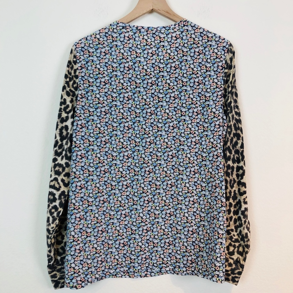 Equipment Liam Floral Leopard Mixed Print Blouse - Picture 5 of 8